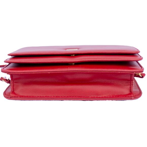 BUXTON Red Leather Crossbody Small Purse Large Organizer Wallet - Picture 4 of 11